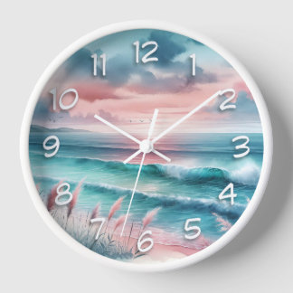 Schöne Ozeanszene in Rosa und Blau Uhr