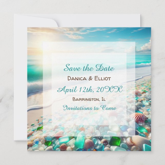 Schöne Ozeanwellen und Hochzeiten von Meerglas Save The Date (Vorderseite)