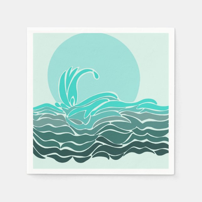 Schöne Ozeanwellen und Sonnenuntergang Serviette (Vorderseite)
