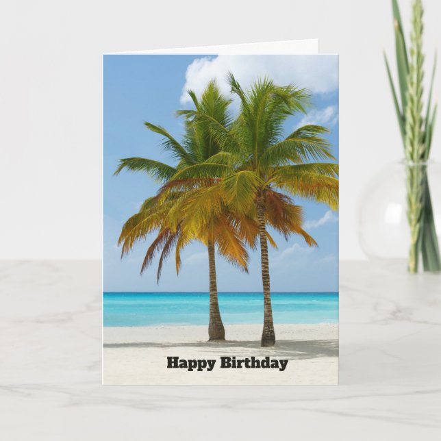 Schöne Palmen am Strand von Tropical zum Geburtsta Karte (Vorderseite)