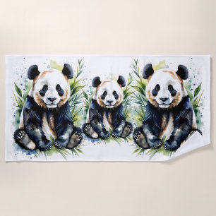 Schöne Panda Bears mit Wasserfarbe Strandtuch