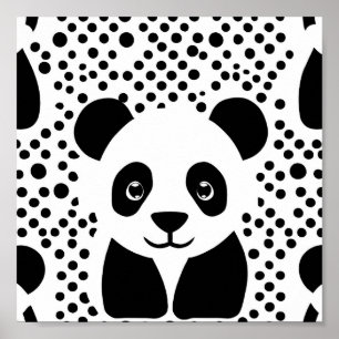 Schöne Panda Kinder Schwarz-weiß Dots Room Kunst Poster
