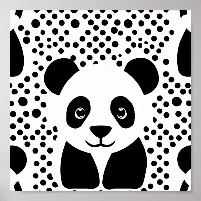 Schöne Panda Kinder Schwarz-weiß Dots Room Kunst Poster (Vorne)