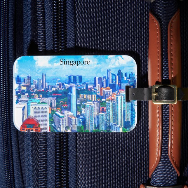 Schöne Panoramasicht auf Singapur Asien Gepäckanhänger (Vorderseite Insitu 4)