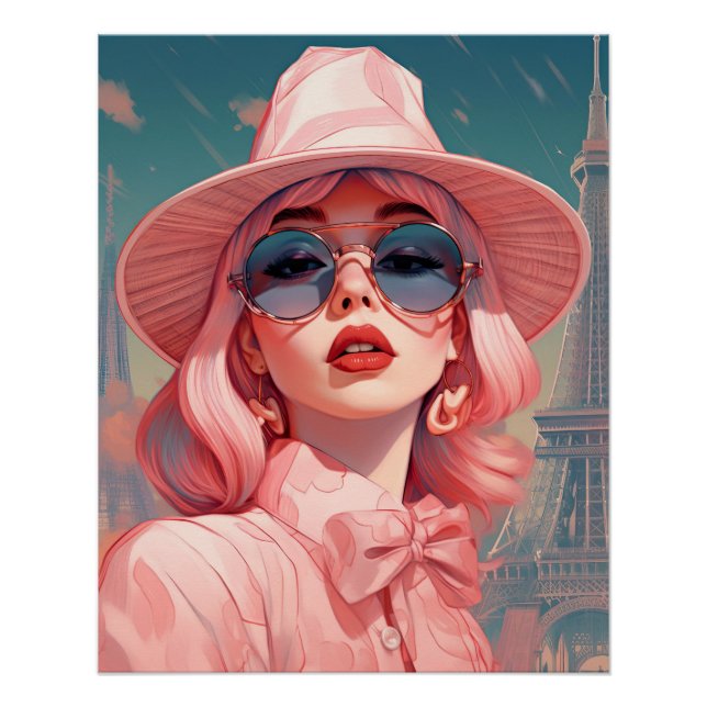 Schöne Pariser Frau in Rosa Poster (Vorderseite)