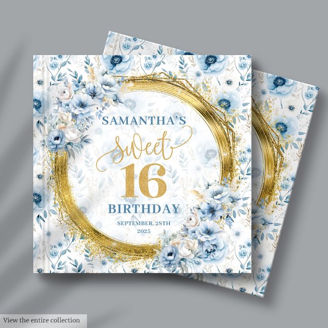 Schöne Pastel Blue Sweet 16 Gästebuch Gold Glitte (Lovely Pastel Blue Sweet 16 Guest Book Gold Glitter)