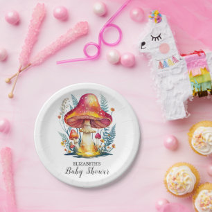 Schöne Pastel Mushroom Babydusche Pappteller