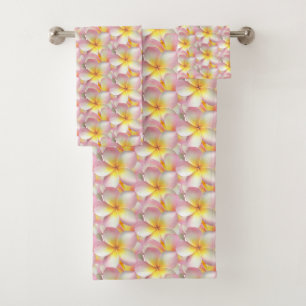 Schöne Pastell-Frangipani-Plumerien-Blüten Badhandtuch Set