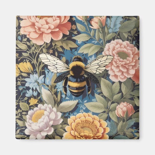 Schöne Pastelle Blüte und Hummel Magnet (Vorne)
