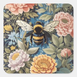 Schöne Pastelle Blüte und Hummel Quadratischer Aufkleber