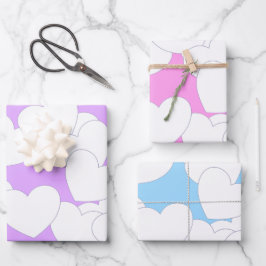 Schöne Pastellfarben mit großen weißen Herzen Geschenkpapier Set