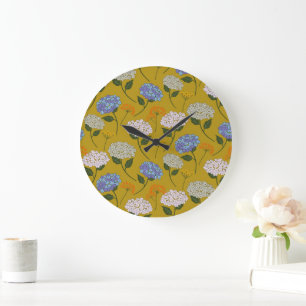 Schöne, pastellfarbene Hydrangea & Wildblume Große Wanduhr