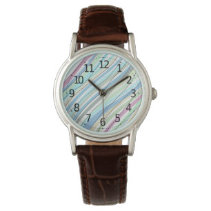 Schöne pastellfarbene Linien Aquarell Akryllische Armbanduhr