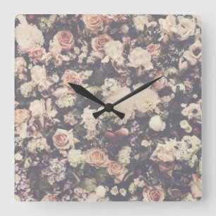 Schöne Pastellrosen-Dekoration Quadratische Wanduhr