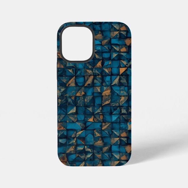 Schöne Patchwork-"Optik" in Dunkel-Teal iPhone 12 Mini Hülle (Rückseite)