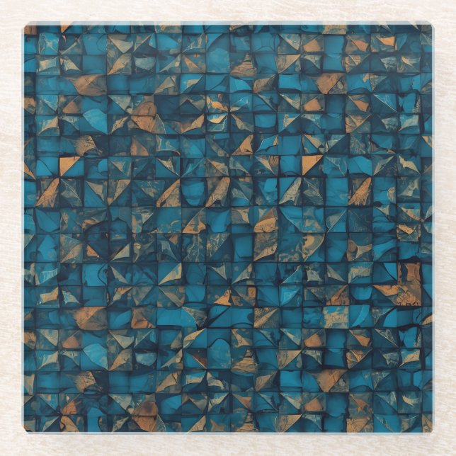 Schöne Patchwork-"Optik" in Dunkel-Türkis Glasuntersetzer (Vorderseite)