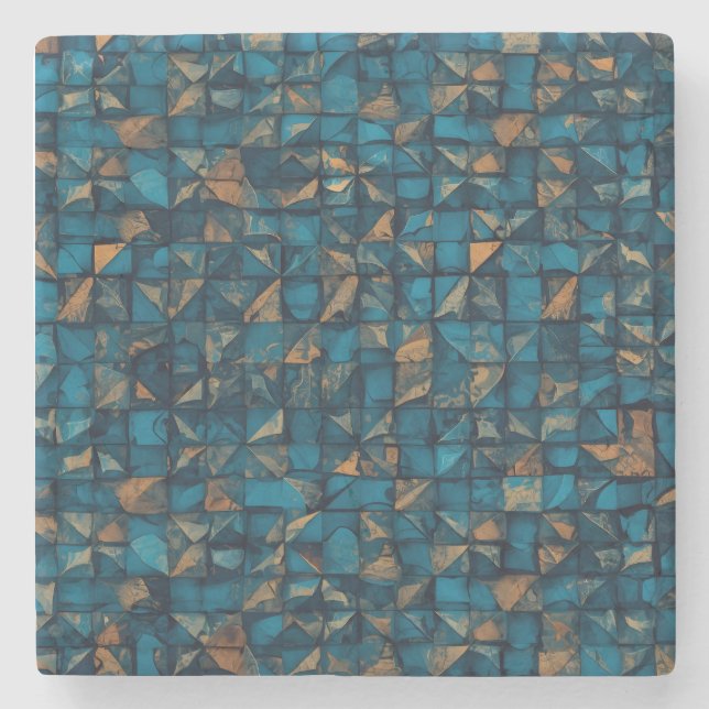 Schöne Patchwork-Optik in dunklem Türkis Steinuntersetzer (Vorderseite)