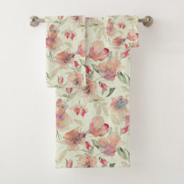Schöne Peach Floral Badhandtuch Set