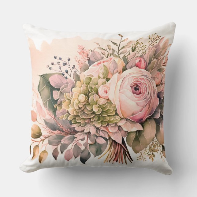 Schöne Peach Floral Rose Kissen (Vorderseite)