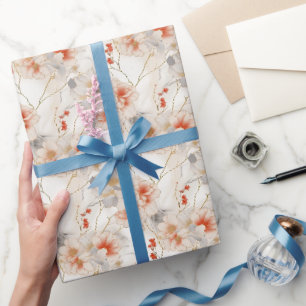Schöne Peach Red White Floral Geschenkpapier