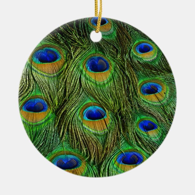 Schöne Peacock Feathers Keramik Ornament (Vorne)