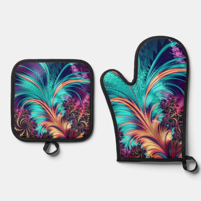 Schöne Peacock Feathers Ofenhandschuh & Topflappen-Set (Vorderseite)