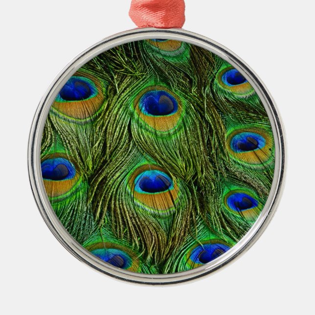 Schöne Peacock Feathers Ornament Aus Metall (Vorne)