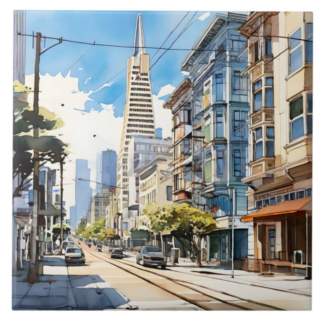 Schöne Pen- und Tintenskizze von San Francisco Fliese (Vorderseite)