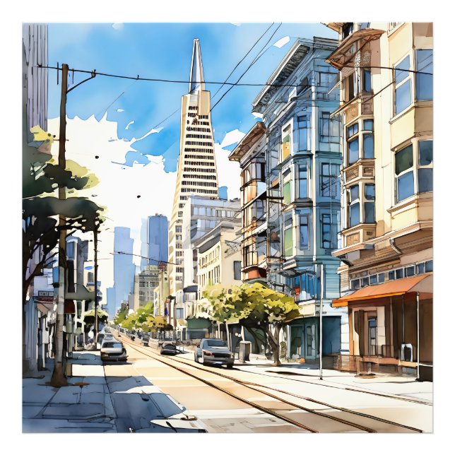 Schöne Pen- und Tintenskizze von San Francisco Fotodruck (Vorne)
