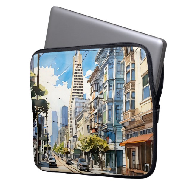 Schöne Pen- und Tintenskizze von San Francisco Laptopschutzhülle (Vorderseite Links)
