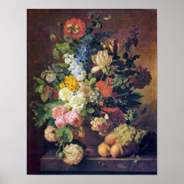 Schöne Peonies, Tulips und Pfirsiche Poster