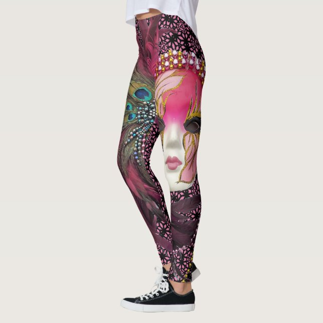 Schöne Perlen u. Feder-Karneval-Maske Leggings (Links)