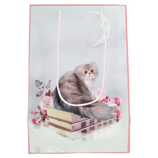 Schöne persische Katze mit Büchern Mittlere Geschenktüte (Rückseite)
