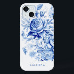 Schöne Personalisierte blaue Rose iPhone 15 Plus Hülle<br><div class="desc">Schöne,  saubere und traditionelle China Blau/Weiß Aquarell-Rose und Wildblumen mit Textfeld für Ihren Namen oder Monogramm.</div>