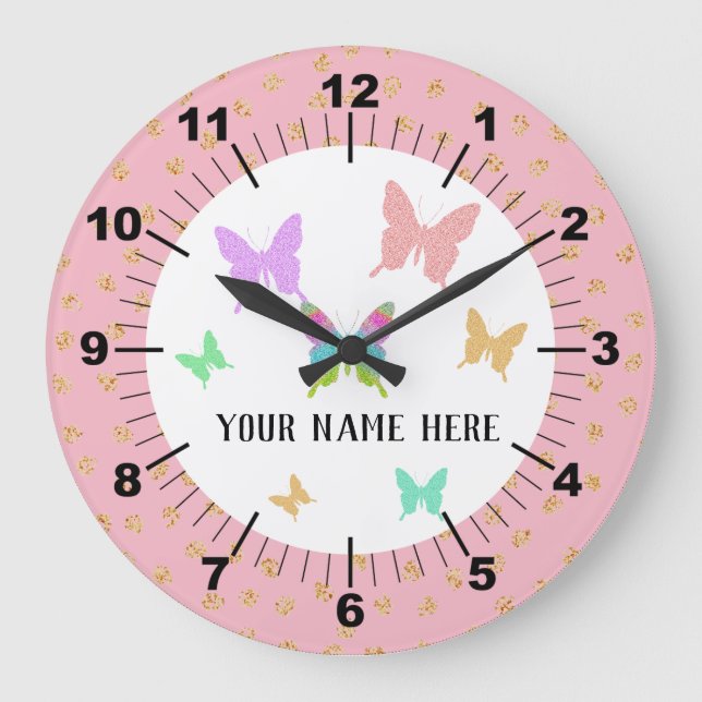 Schöne Personalisierte Butterfly Große Wanduhr (Vorderseite)