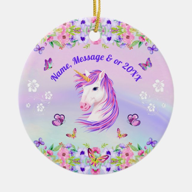 Schöne, Personalisierte Einhorn-Ornamente Keramik Ornament (Vorne)