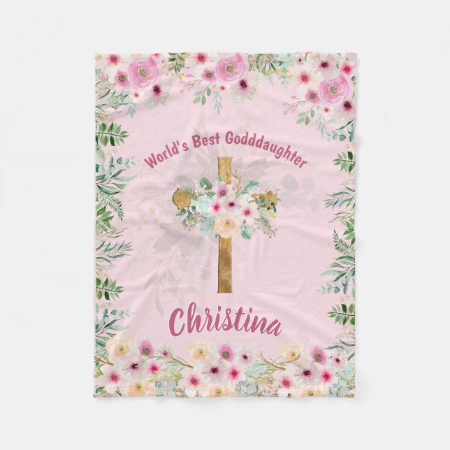 Schöne Personalisierte GODAUGHTER Pink Floral Fleecedecke (Vorderseite)