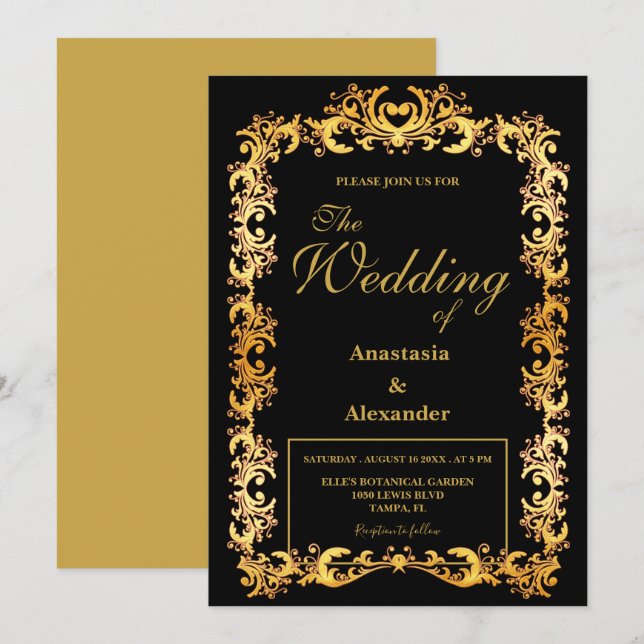 Schöne Personalisierte Goldrahmen-Hochzeit Einladung (Vorne/Hinten)