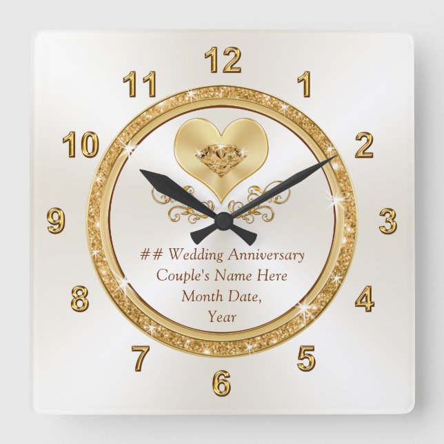 Schöne Personalisierte Jubiläumsgeschenke, JEDES J Quadratische Wanduhr (Vorderseite)