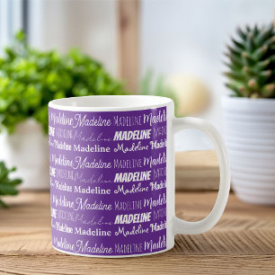 Schöne personalisierte Namenscollage in Lila Kaffeetasse