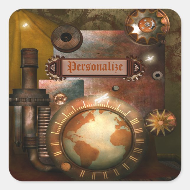 Schöne Personalisierte Steampunk-Sticker Quadratischer Aufkleber (Vorderseite)