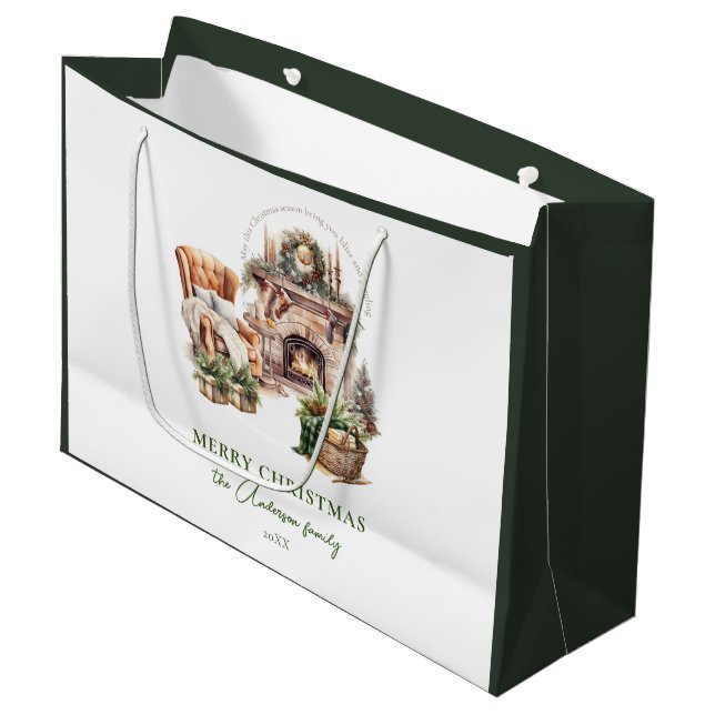 Schöne Personalisierte Weihnachtsatmosphäre Große Geschenktüte (Vorderseite Schrägansicht)
