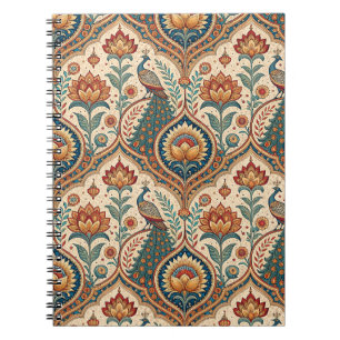 Schöne Pfau- und indische Blumenmuster-Kunst Notizblock