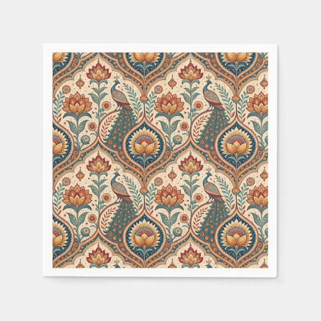 Schöne Pfau- und indische Blumenmuster-Kunst Serviette (Vorderseite)