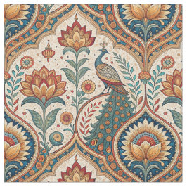 Schöne Pfau- und indische Blumenmuster-Kunst Stoff