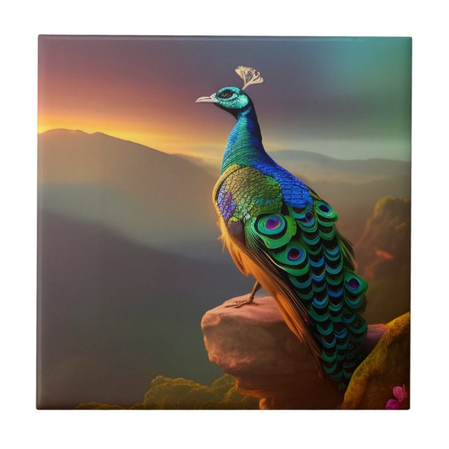 Schöne Pfaue begrüßt den Tag Fliese (Vorderseite)