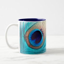 Schöne Pfauenfeder mit Namen Zweifarbige Tasse