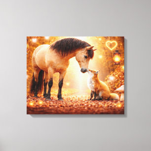 Schöne Pferd und Rotfuchs Fantasy-Kunst Leinwanddruck