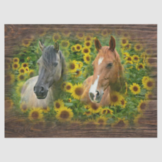 Schöne Pferde auf dem Feld der Sonnenblumen Seidenpapier