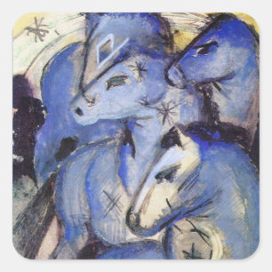 Schöne Pferde - Franz Marc - Der Blaue Reiter Quadratischer Aufkleber